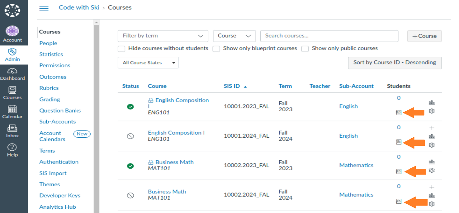 Shows gradebook link on each course search result