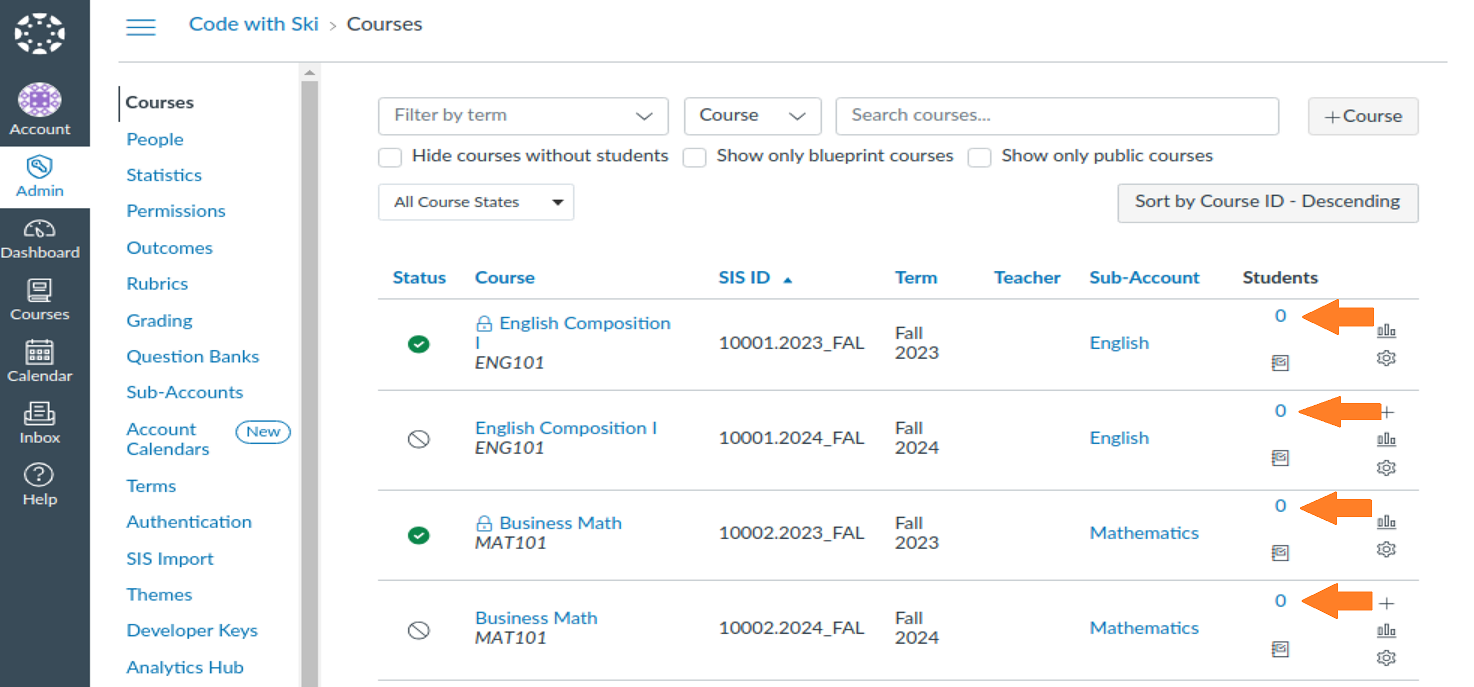 Shows people link on each course search result's number of students