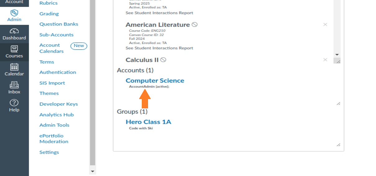 Admin account role shown under account name