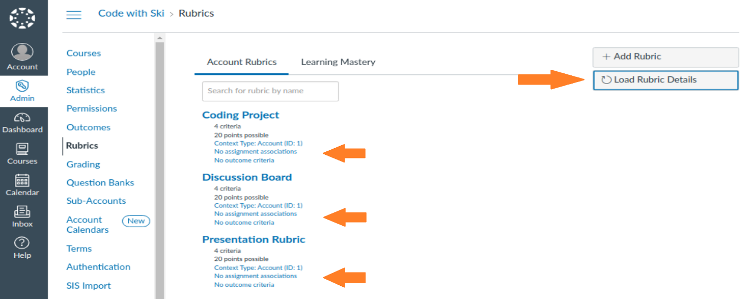 Example of loading rubric details