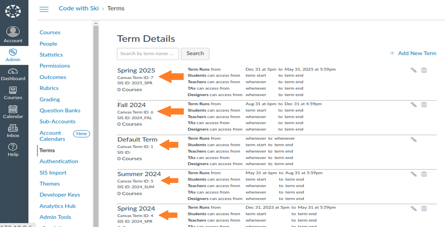 Canvas term ID added to each shown term