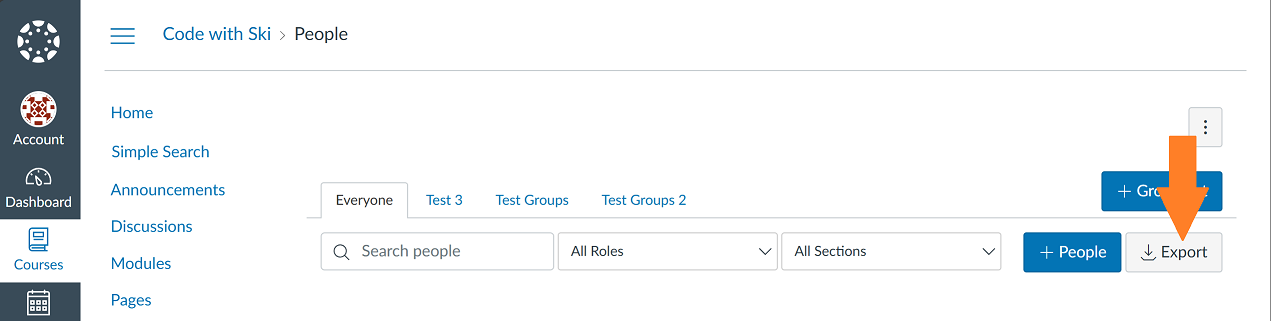 Course people page with export button added in