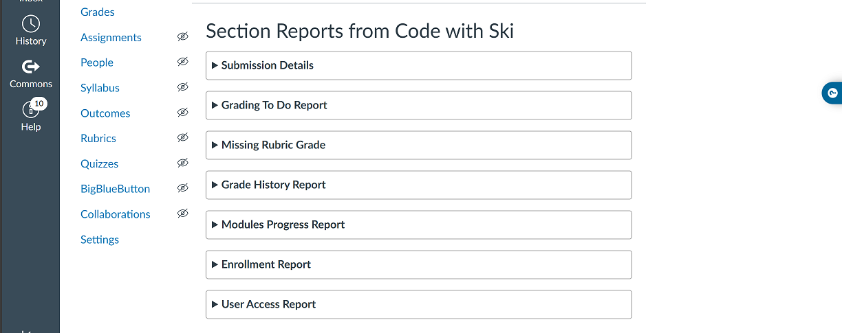 Custom section reports added below the section details