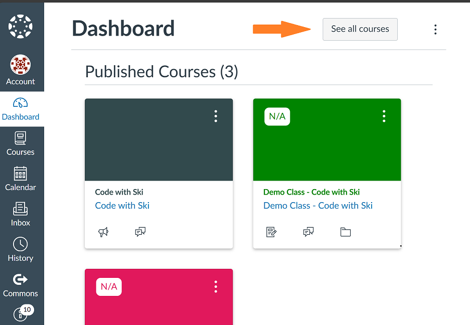 Dashboard with a button to 'See All Courses'