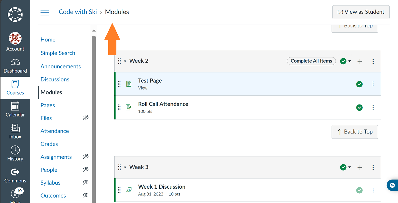 Showing sticky header when scrolled down on the modules page